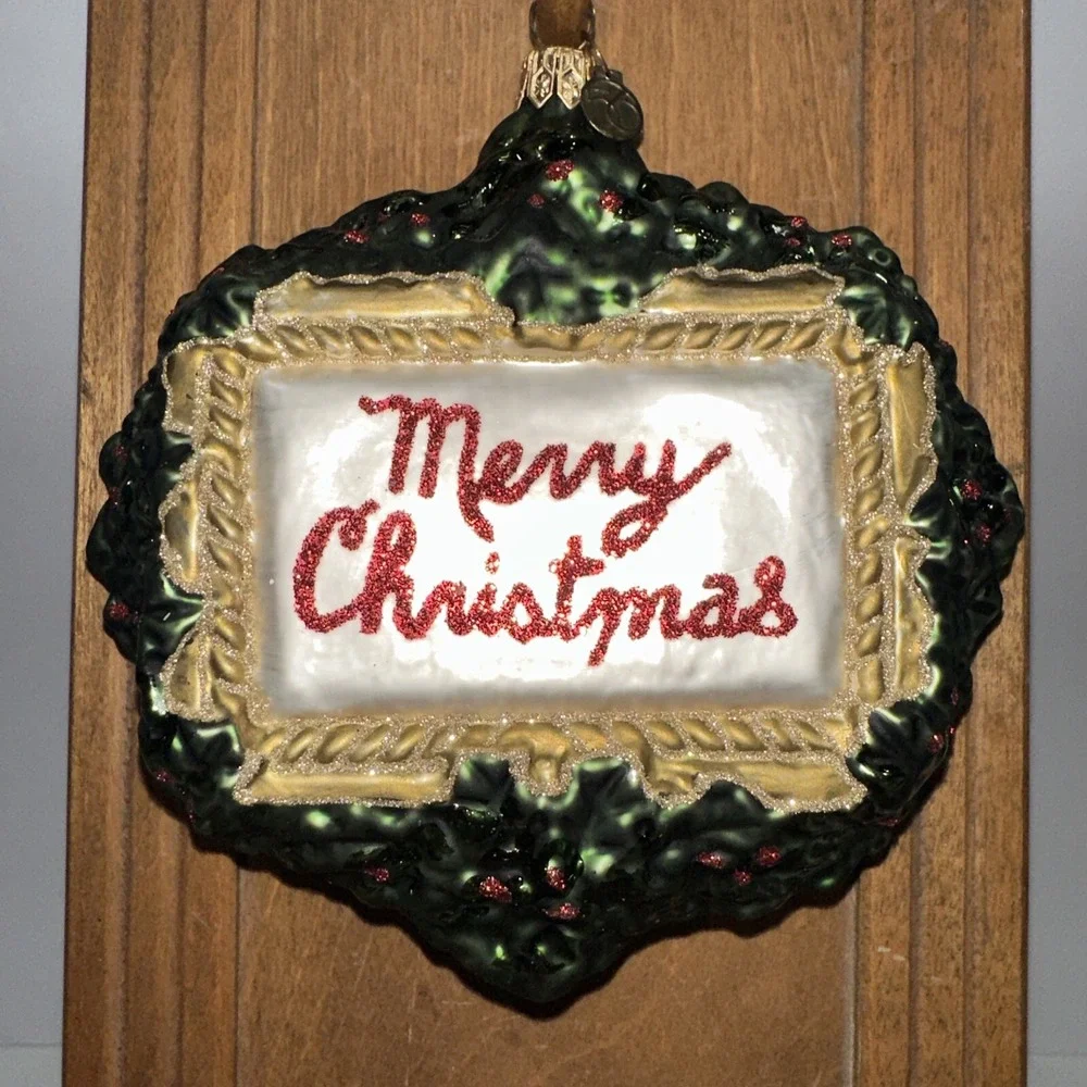 DEPARTMENT 56 Heavy Blown Glass 2008 MERRY CHRISTMAS WREATH‎ Ornament